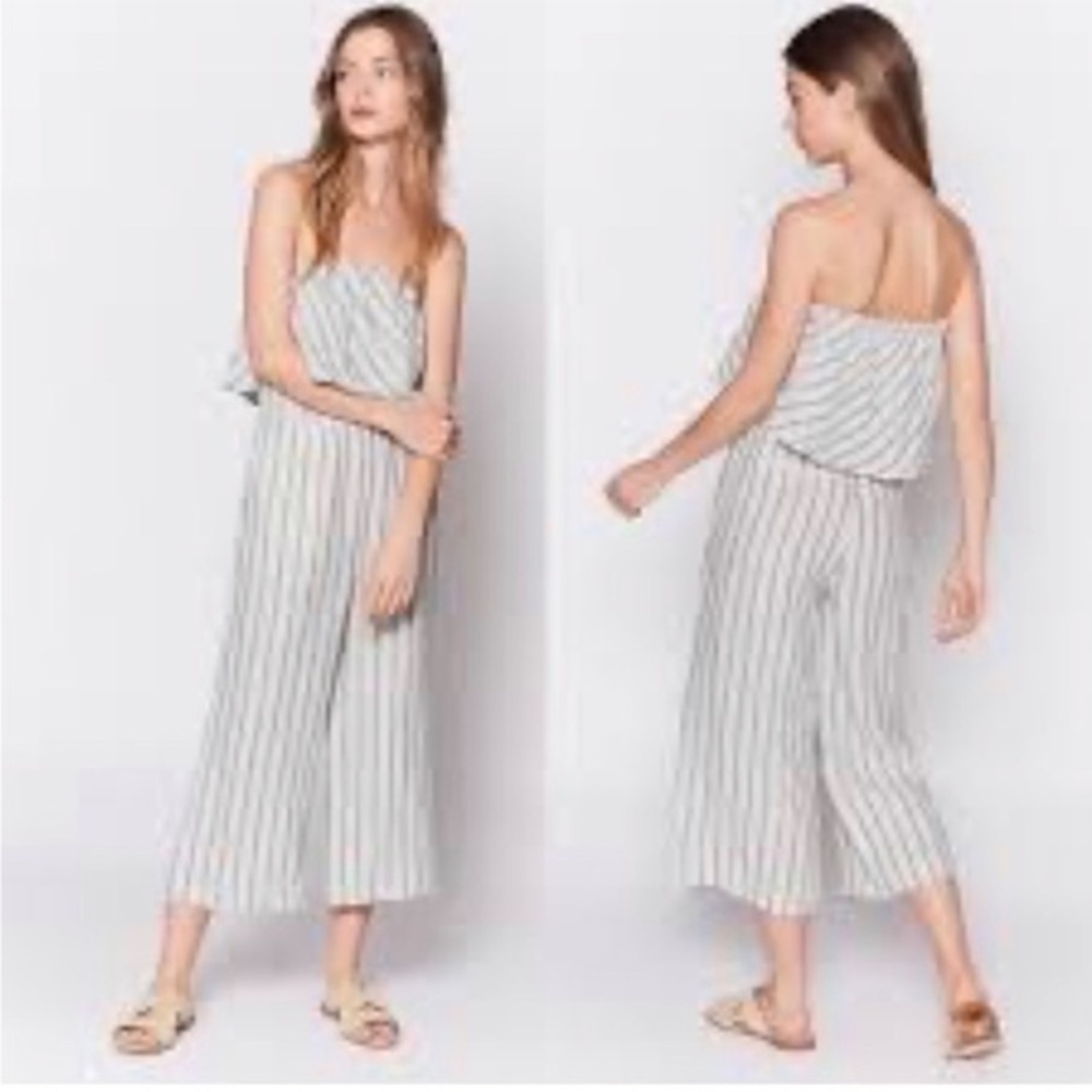 Joie Brogan Linen Jumpsuit Strapless Stripe size Large.